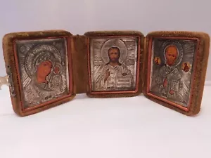 IKONE-TRIPTYCHON - REISEIKONE SILBER 84 -ER RUSSLAND - ST. PETERSBURG 1890 - Bild 1 von 6