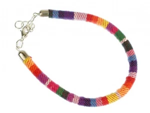Bracciale Etno Multicolore Miniblings Strisce Stoffa Messico Peru - Foto 1 di 5
