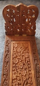 OLD VINTAGE RARE HAND CARVED WOODEN FOLD-ABLE SLIDING BOOK STAND / RACK 13" - Picture 1 of 15