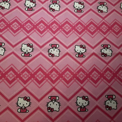 Hello Kitty Sanrio Pink Chevron Stripes Cotton Fabric 1/2 Yard - Image 1 of 4