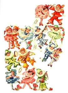 Children dancing, paper scraps Tuck Gigantic Relief 1528, large image version - Picture 1 of 2