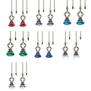 Crystal Pendant Car Trim Ceiling Fan Chain Extender Crystal Prism Drop 2PCS - Picture 1 of 15