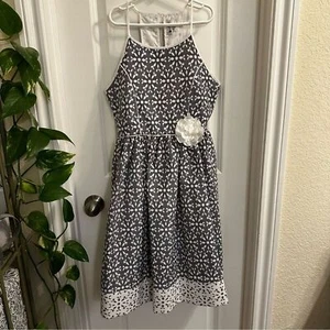 Emily West Blue & White Halter Fit & Flare Dress W/Attached Petticoat  SlipSz 16 - Picture 1 of 8