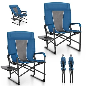 2Pack Heavy Duty Camping Chairs Adjustable High Back Director Chair w/Side Table - Picture 1 of 9