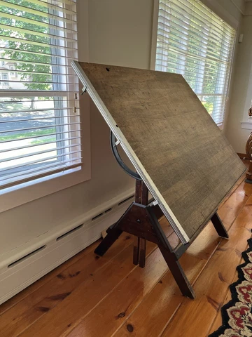 Vintage Industrial DRAFTING TABLE - Oak, wood, cast iron. PICK UP ONLY Cover