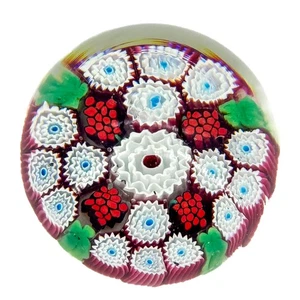 Fermacarte vintage in vetro artistico Millefiori canne concentriche rosso blu verde decorazione cupola - Foto 1 di 14