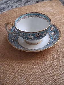 Crown Staffordshire England ELLESMERE Fine Bone China Teetasse & Untertasse Türkis/Gold - Bild 1 von 17