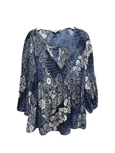 Camicia blusa floreale ed edera paisley blu floreale floreale donna taglia M campana smocked - Foto 1 di 7