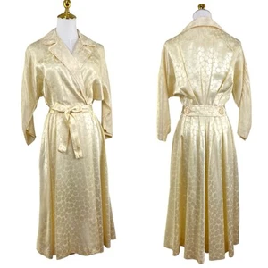Vintage 30s Glamorous Ivory Liquid Satin Polka Dot Hostess Dressing Gown Size M - Picture 1 of 14