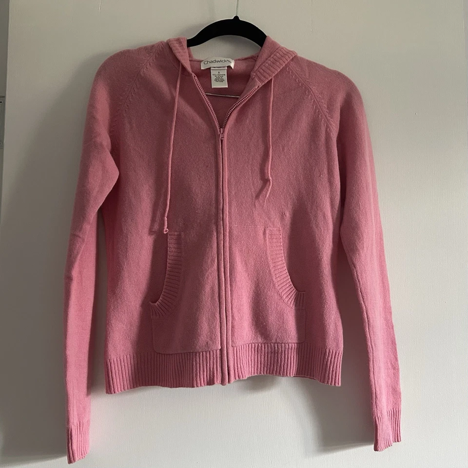 Vintage Chadwick’s 100% Cashmere Zip-Up Hoodie – Pink – Women’s Size S - Image 1 of 4