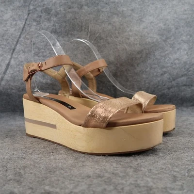 Matt Bernson 鞋女式 10 凉鞋厚底楔形木质皮革时尚金属色 — 第 1/4 张图片