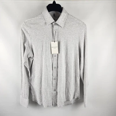 Report Collection Men Medium Gray Lux Knit 4-Way Stretch L/S Button Up NWT - Image 1 of 4