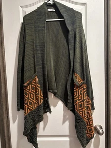 Green Orange Fall Autumn Geometric Crochet  Xtaren Open Cardigan Sweater Size XL - Picture 1 of 12