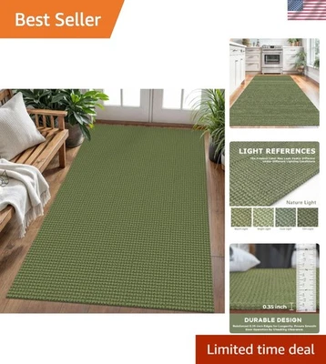 Stylish Washable Area Rug 4x6 ft with Non-Slip Rubber Backing - Green Tones - Image 1 of 4