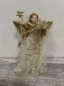 Vintage Porcelain Angel Christmas Ornament Gold Star Figurine 4in - Picture 1 of 2