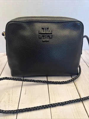 Tory Burch Black Taylor Leather Camera Crossbody Bag Braided Strap 8x6.5x3” EUC - Image 1 of 4
