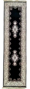 2'7"x10’ Hand Knotted Charcoal Black Beige Pink Oushak Tabrizz Wool Runner Rug - Picture 1 of 10
