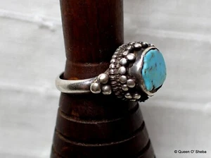Silver Tibetan Turquoise Ring Himachal Pradesh/Ladakh Northern India Antique - Picture 1 of 15