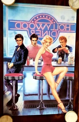 HOLLYWOOD DINER Original Poster 1990 MARILYN, ELVIS, DEAN & BRANDO Syd Brak