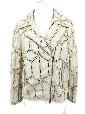 Nueva chaqueta de moto Tahari de cuero sintético con paneles para mujer 14 crema Foto 1 de 4