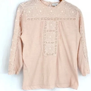 Lucky Brand Top Damen bestickt Häkel 3/4 Arm Rundhals rosa Größe XS - Bild 1 von 6