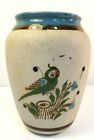 Tonala Mexico Pottery Vase Browns Blues Greens Bird Flowers