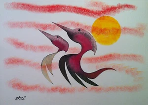 Russell Noganosh (Indianer Kanadier) - Vögel - Acryl auf Papier - Bild 1 von 4
