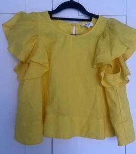 Seed Heritage Size 6 Yellow Linen Blouse Top Smart Casual. Capped Sleeve - Picture 1 of 9