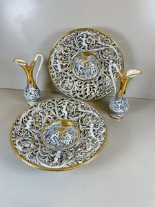 Placas y jarras a juego vintage de querubines reticulados Capodimonte Italia - Imagen 1 de 10
