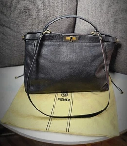 NWT! AUTHENTIC! FENDI PEEKABOO BLACK LEATHER MED/LG SHOULDER BAG w/ DUST BAG - Picture 1 of 24