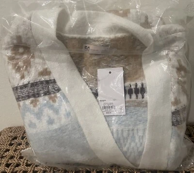 WOMENS LONG DUSTER OPEN CARDIGAN FAIRISLE LIGHTWEIGHT WINTER SWEATER LARGE WHITE - Image 1 of 3