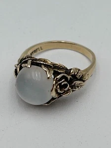 Vintage 14K Gold Moonstone Cocktail Ring Marked STRELL Size 5.5 - Picture 1 of 11