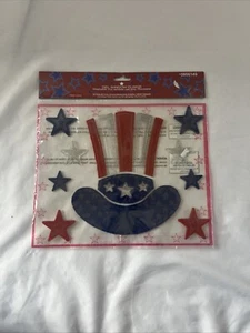 Fourth of July Gel Window Clings Red White Blue Stars Uncle Sam Hat July 4 - Picture 1 of 5