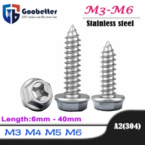 Flanged Phillips Hexagon Self-Tapping Screws A2 Stainless Hex Head Tappers M3-M6 - Picture 1 of 13