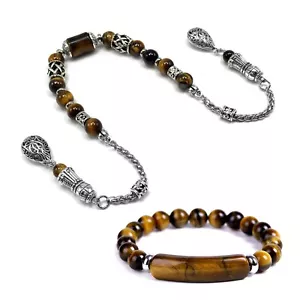 Tiger Eye Stone Zaza Stress Worry Beads and Bracelet - Picture 1 of 10