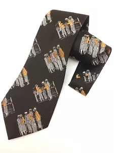 Vintage Necktie Wide Neck Tie Kipper Brown Golf Sports Art Deco Jacquard Weave - Picture 1 of 8