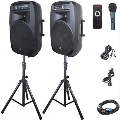 PRORECK Party 15-Inch Powered PA Speaker System 2000W Bluetooth Portable Stands