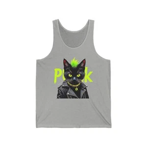 Punk Cat Jersey Tank: Cool Cat Apparel, Unisex Punk Top, Music Festival Shirt - Picture 1 of 11