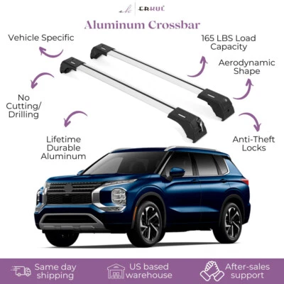 Erkul Roof Rack Crossbars Fit Mitsubishi Outlander 2022-2026 Aluminum Silver - Image 1 of 4