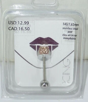 Barra de lengua de Claire's glaseado poste de acero inoxidable 14G/1,63 mm estrás nueva  Foto 1 de 2
