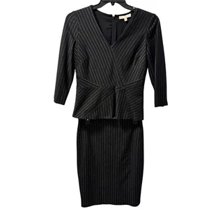 Etcetera Black Pinstripe Two-Piece Skirt Sz 4 Suit With 3/4 Sleeve Sleeves - Picture 1 of 12