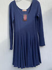 New Willa Boutique Womens Dress Blue Scoop Flare Skirt Size L Long Sleeves’s F26
