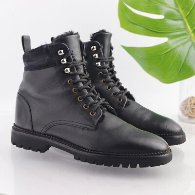 & Other Stories Women's Boot Size 37 7  Lace Up Shearling Combat Black Leather - Image 1 of 4