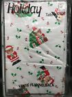 Vintage Unopened Flannel Back Vinyl Tablecloth Christmas Santa Bear 52" x 90"