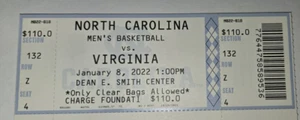 UNC Tar Heels vs UVA Virginia  Basketball Ticket Stub Unused January 8, 2022 - Picture 1 of 2