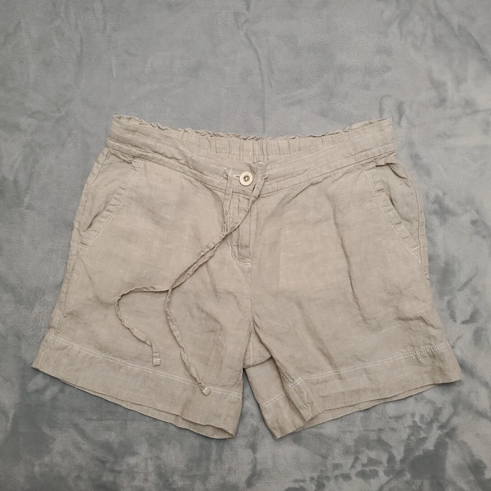 Pantalones Cortos Tommy Bahama Mujer Extra Pequeños Beige 100% Lino Cintura Elástica Cordón Foto 1 de 4