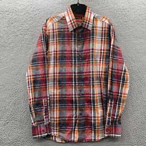 DOLCE GUAVA Milano Shirt Mens Large Plaid Button Up Long Sleeve White Blue