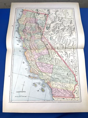 Mapa a color de California 1898 con condados, reverso Wyoming y Utah, 22" x 14,5" Foto 1 de 4