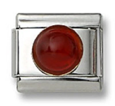 Pulsera Italiana Dije Piedra Cornalina Roja Acero Inoxidable Eslabón Modular Oro 18K Foto 1 de 2