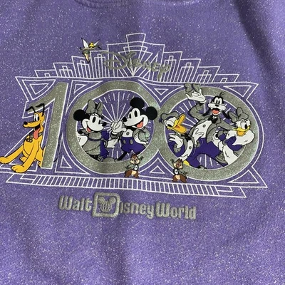 Disney 100 Mickey & Friends Graphic Sparkle Crewneck Sweatshirt Girls Size 4 - Image 1 of 4